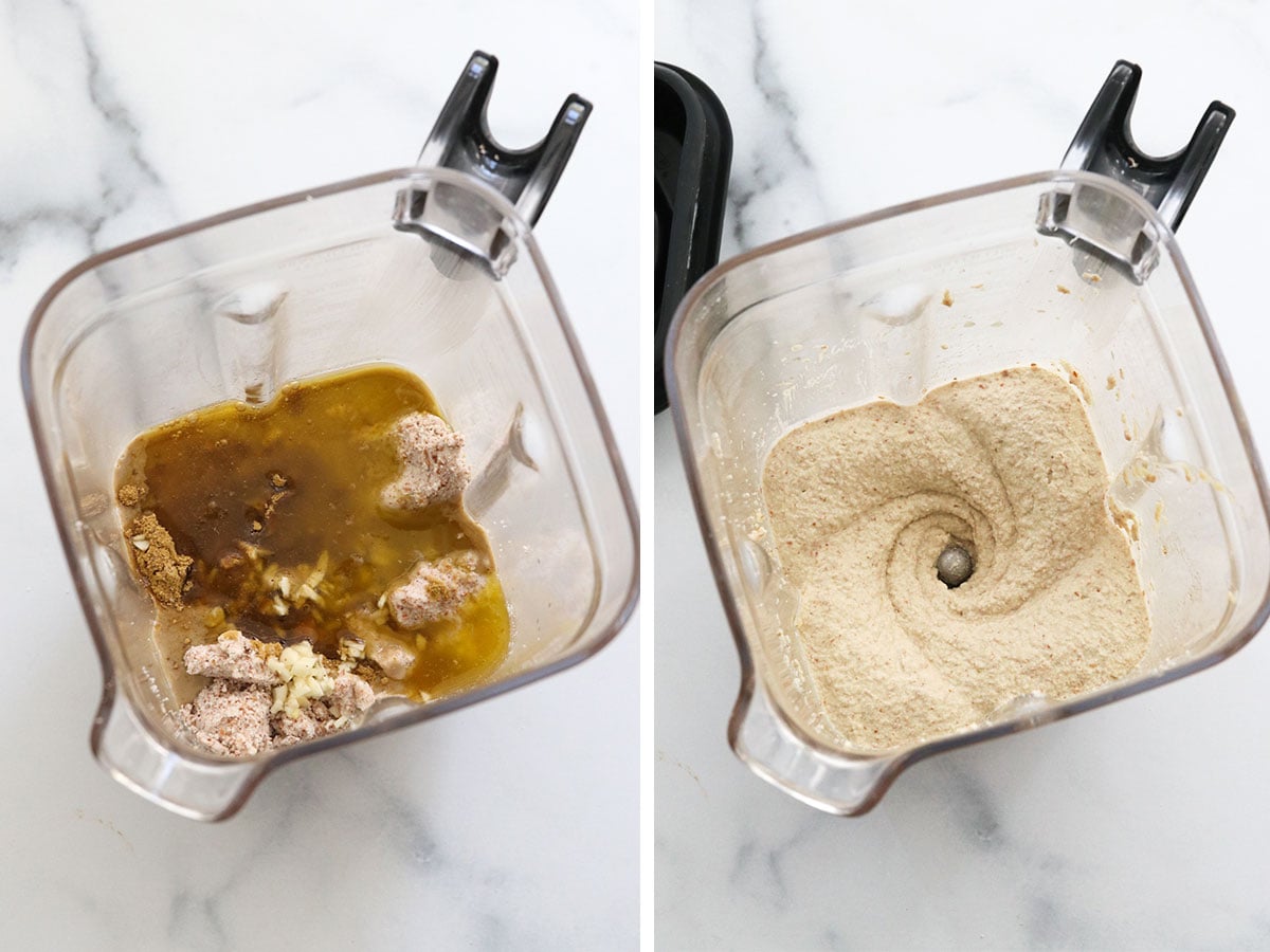 hummus ingredients added to a blender and blended until smooth.