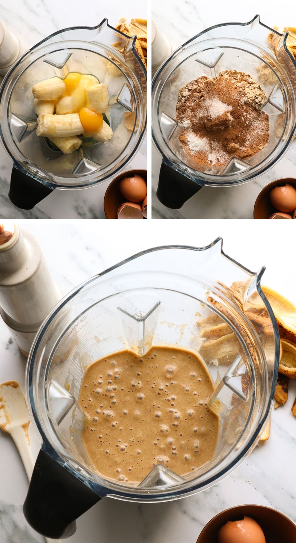 bananas and oats added to blender for muffin batter.