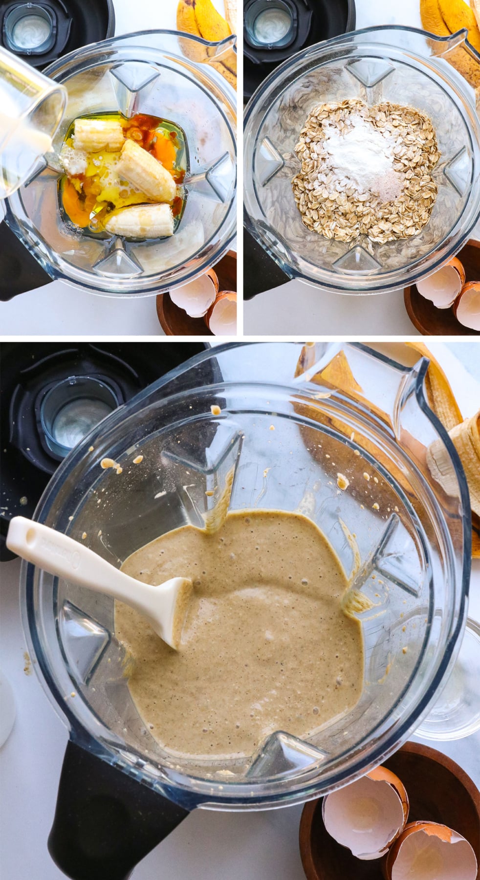 bananas and rolled oats blended together for pancake batter.