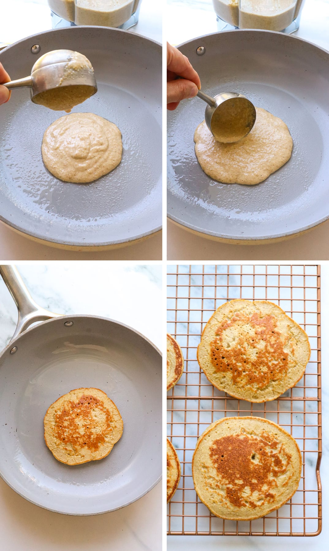 oatmeal pancakes cooked in a skillet and stored on a wire rack.