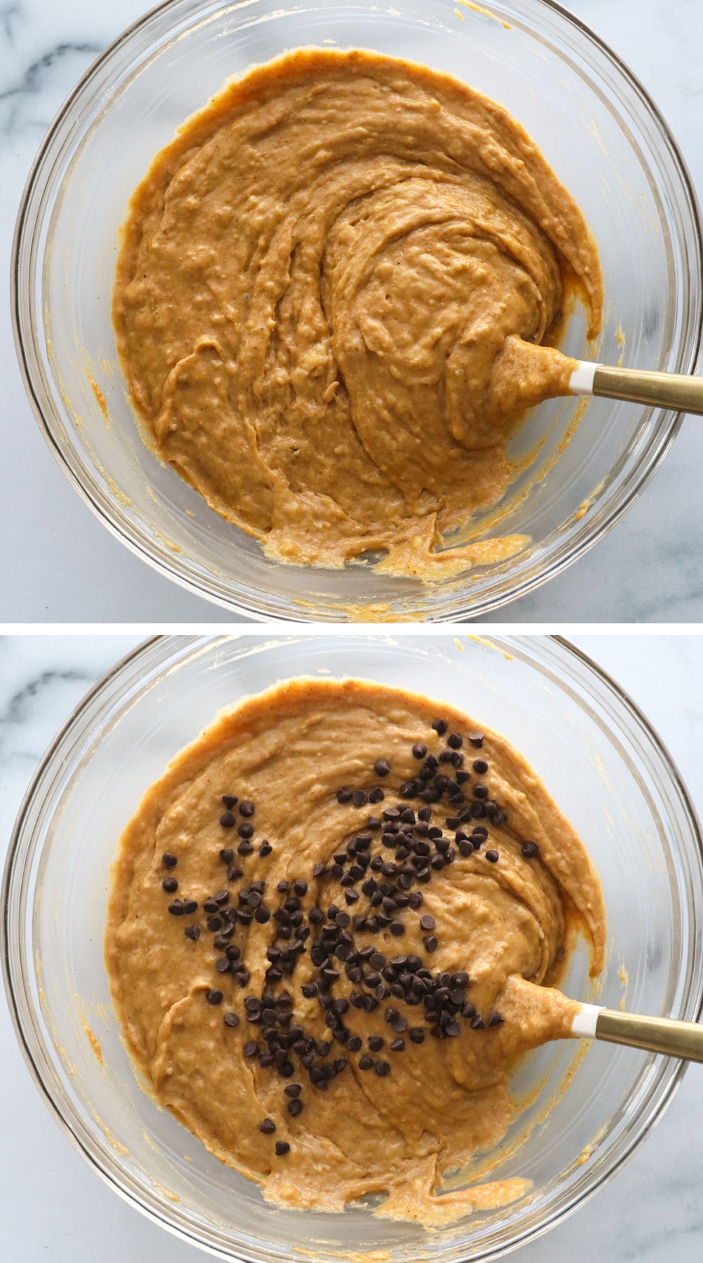 protein muffin batter with chocolate chips added in.