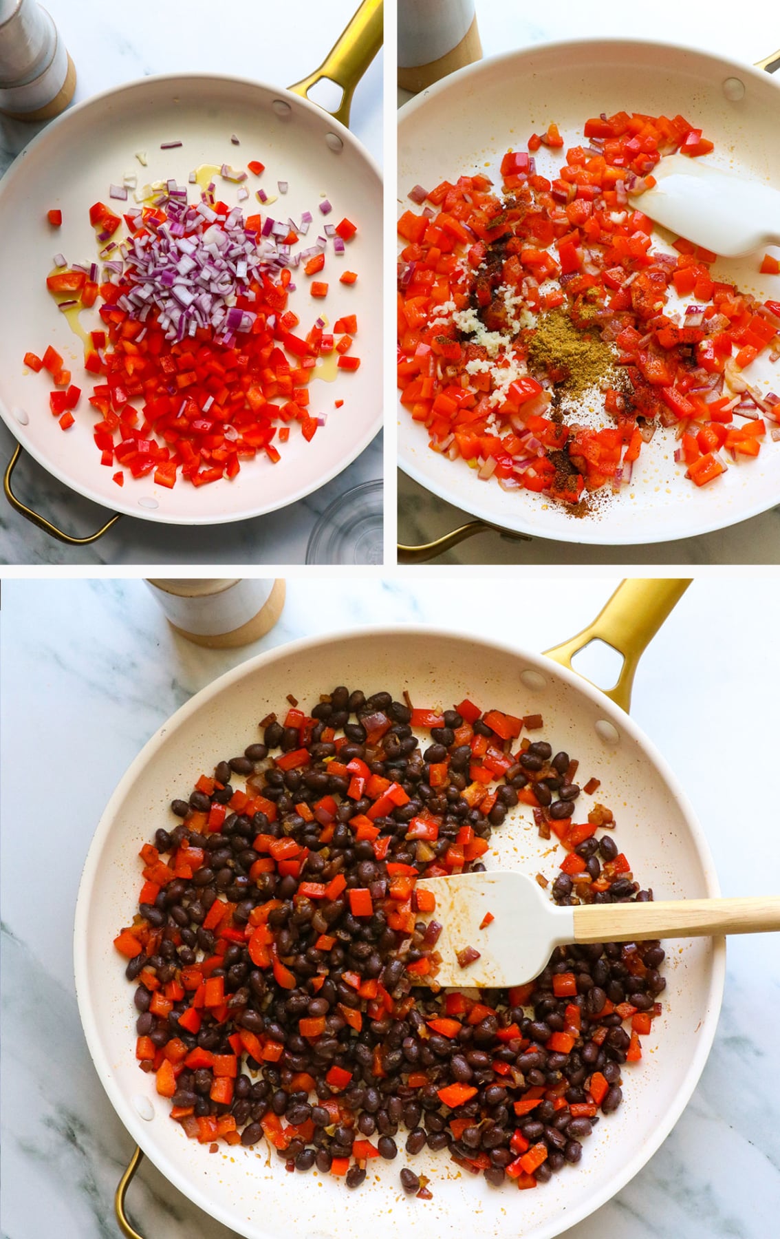 sauteed onion, bell pepper, and black beans for zucchini filling. 