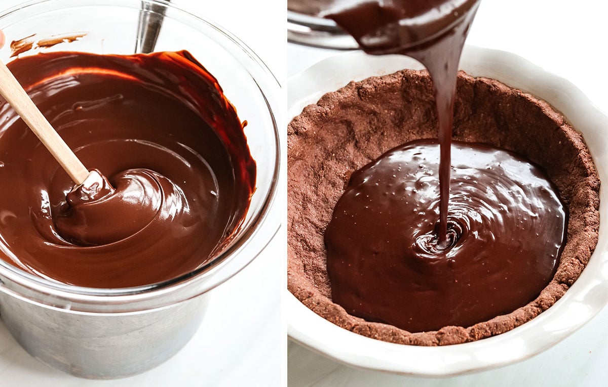 pie filling poured into baked pie crust.