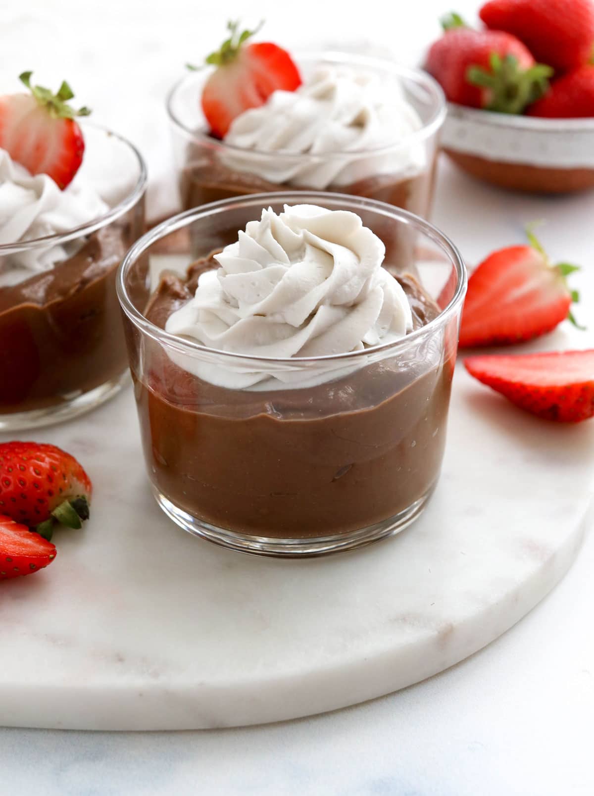 coconut whipped cream on chocolate pudding