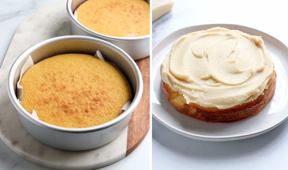 cooled coconut flour cake decorated with frosting