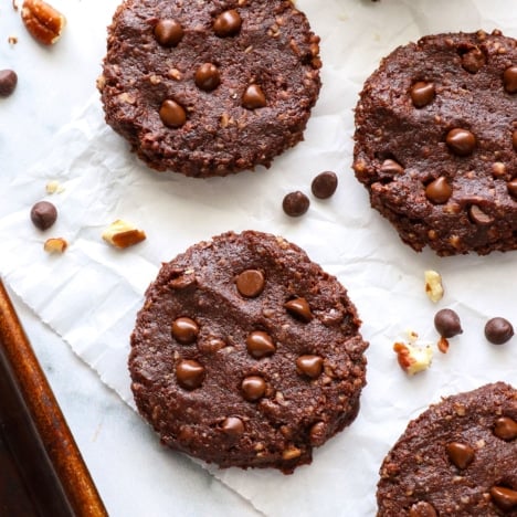 healthy chocolate cookies baked on a pan.