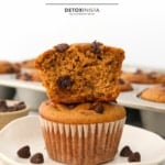 paleo pumpkin muffins pin for pinterest by Detoxinista.com.