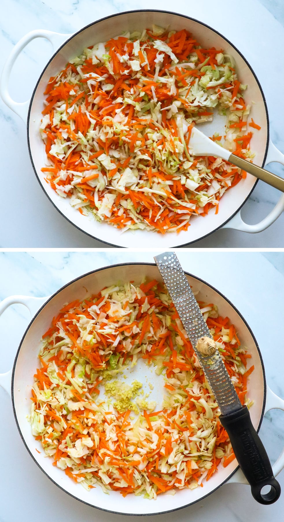 shredded carrots and cabbage cooked with minced garlic and ginger.