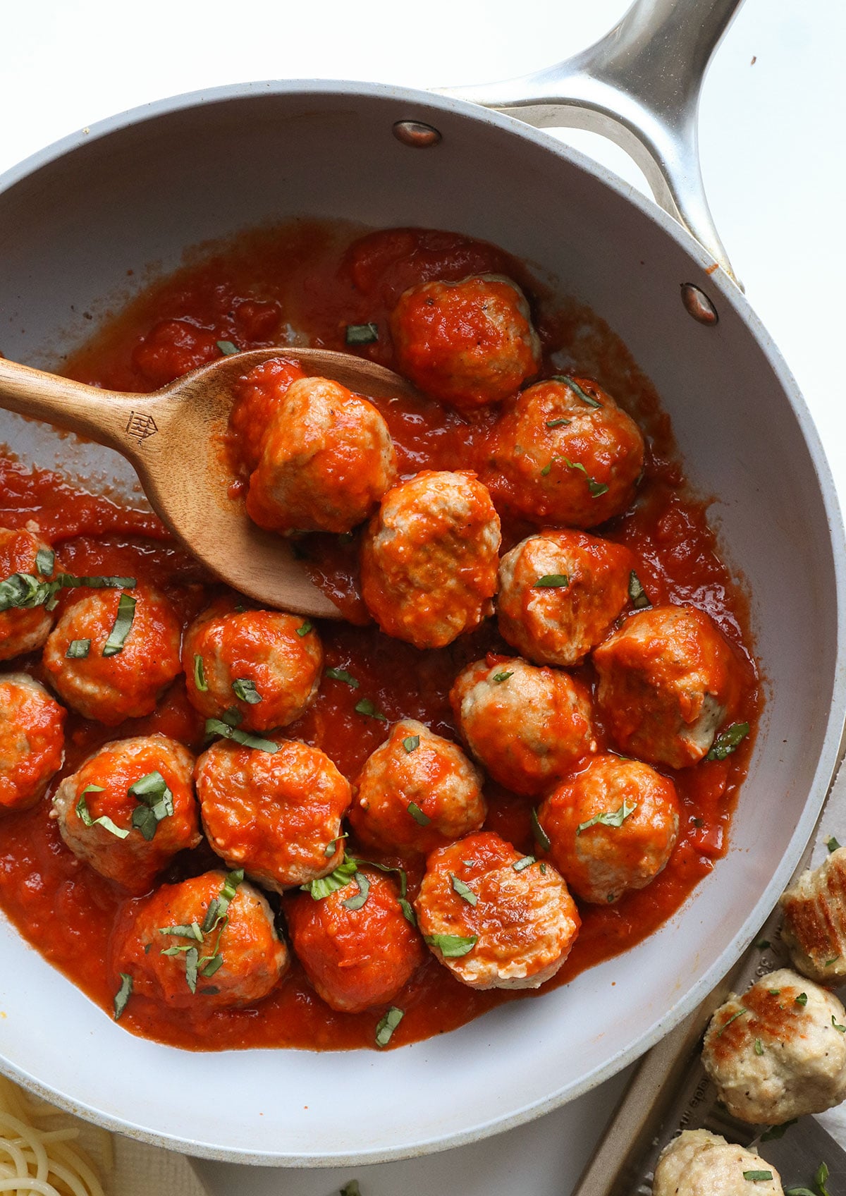 baked turkey meatballs in marinara sauce.