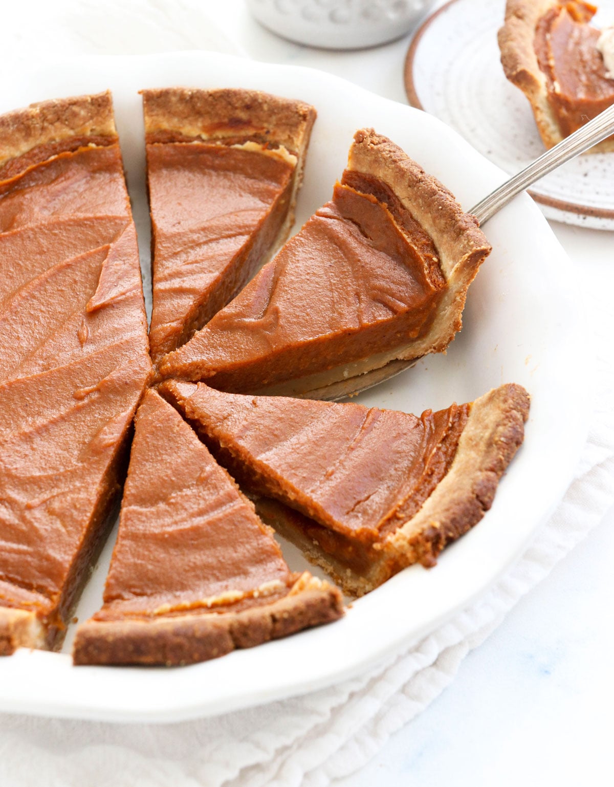 sweet potato pie slices in pan